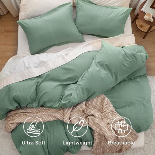 Bedsure California King Duvet Cover - Extra Soft Sage Green Prewashed Cotton-Like Polyester Set | Includes 1 Duvet Cover 104''x98'' & 2 Pillow Shams