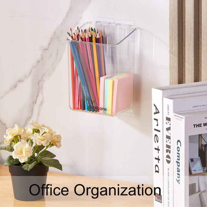 vacane 2-Pack Adhesive Cabinet Door Organizer, Transparent Plastic Storage Bins for Kitchen Bathroom Office, No Drill Hanging Basket, Space Saving Removable Holder-S