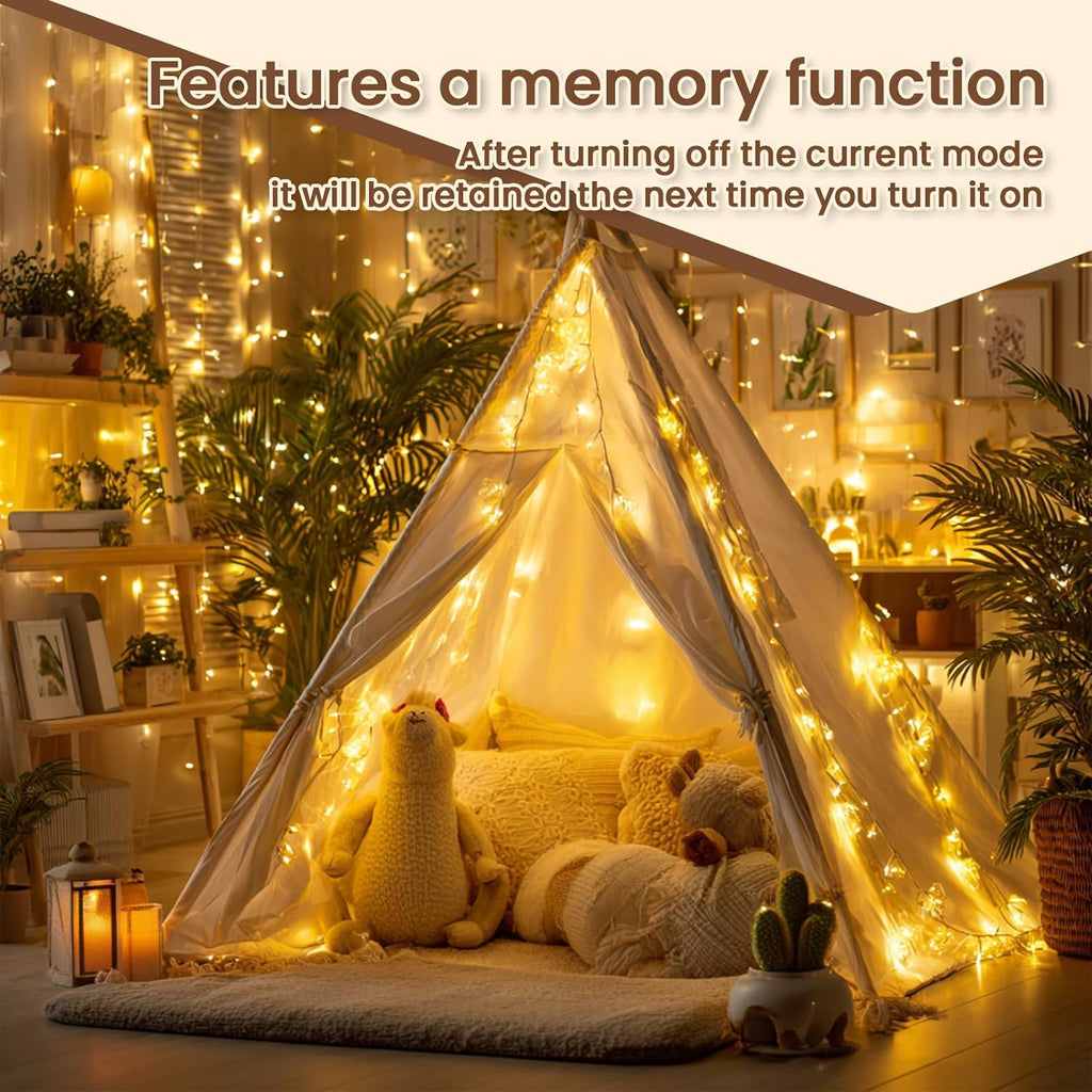 Skiennix 300 LED Curtain String Lights - Warm White with Remote & Timer | 9.8x9.8 Ft Waterproof Decor