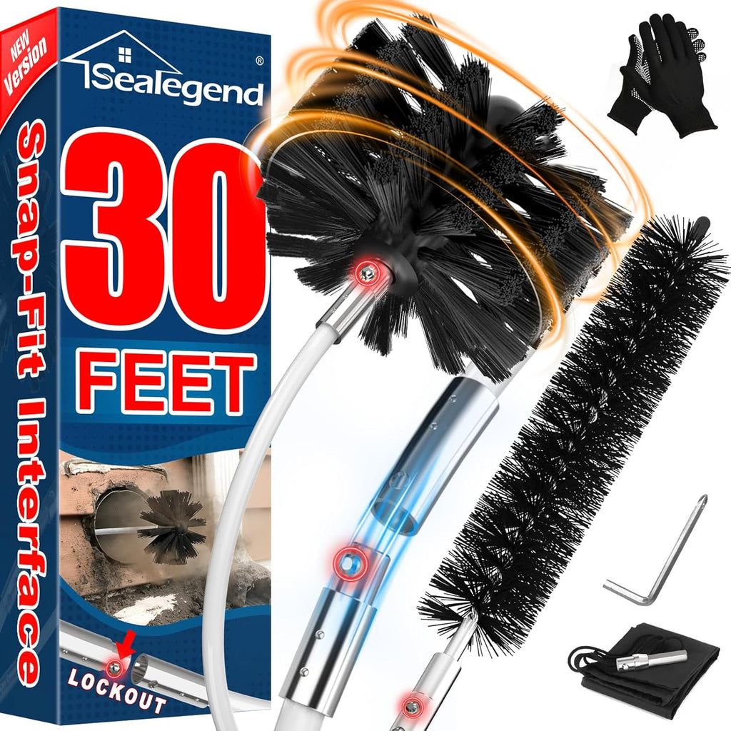 Sealegend Dryer Vent Cleaner Kit - 30 Feet Lint Remover with Upgraded Quick-Snap Brush & Drill Attachment