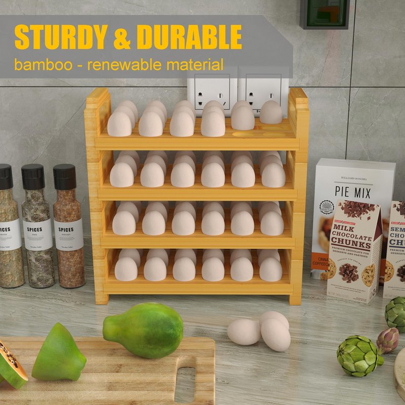 Bamboo Egg Holder Countertop - Stackable Design for Fresh Eggs, Farmhouse Egg Tray Storage Display Rack, Kitchen Counter Top Organizer Wooden Egg Stand, Fits Quail, Duck, Turkey, Chicken Eggs (Modern)