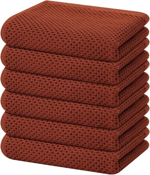 Homaxy Cotton Waffle Weave Kitchen Dish Towels - Ultra Soft & Absorbent, 13 x 28 Inches, 6-Pack | Rust