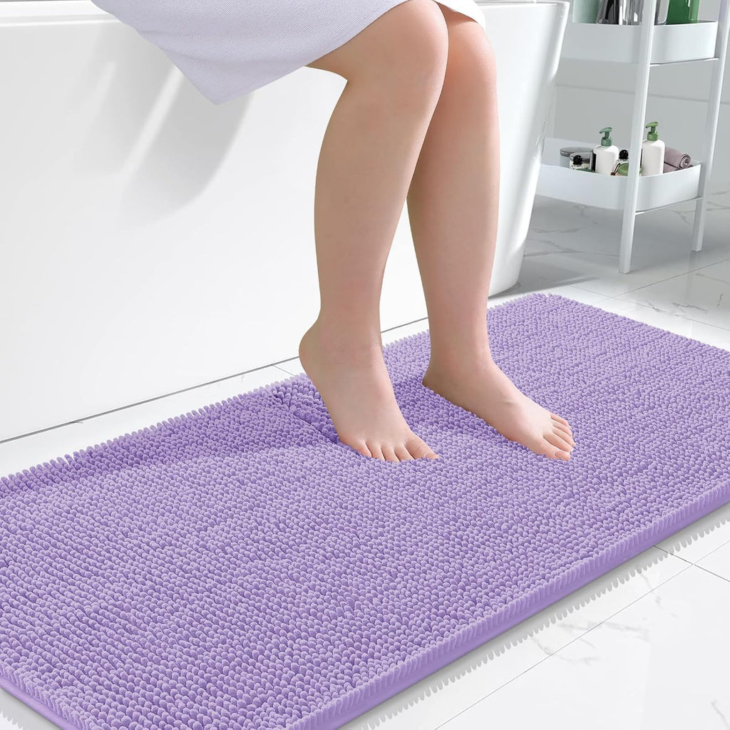 OLANLY Bathroom Runner Rugs - Soft Absorbent Chenille with Rubber Backing | 47x24 Inches, Lavender