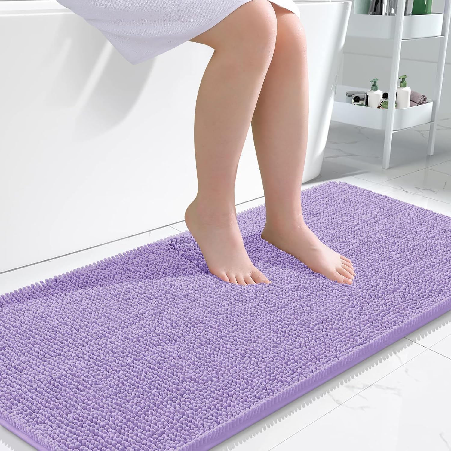 OLANLY Bathroom Runner Rugs - Soft Absorbent Chenille with Rubber Backing | 47x24 Inches, Lavender