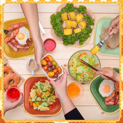 Tiangrid 60 Pcs Boho Colorful Paper Plates 7 Inch Gradient Disposable Square Dessert Party Plates with Gold Edge for Birthday Wedding Bridal Baby Shower Party Supplies, 6 Colors