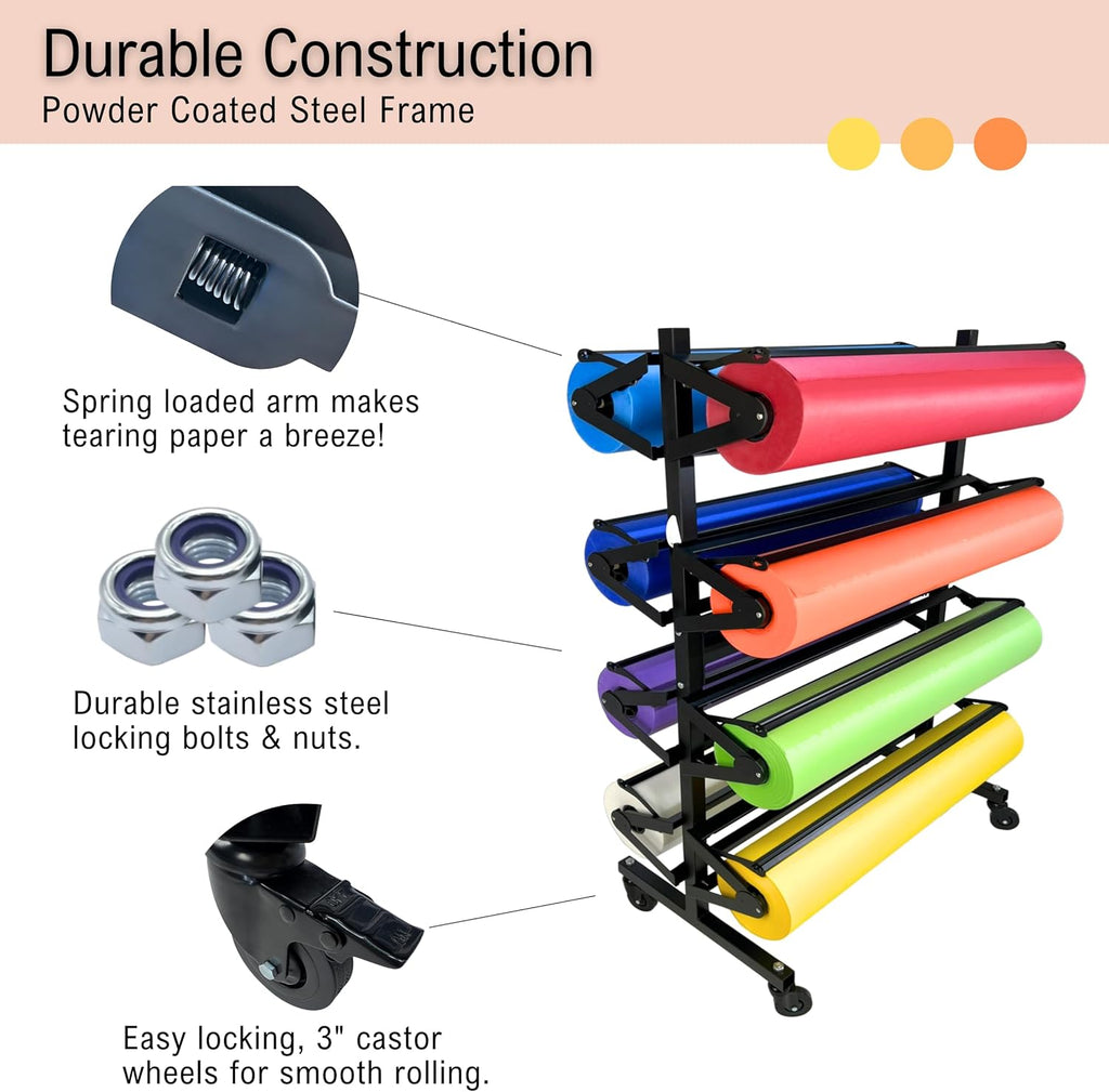 Skiennix Paper Roll Holder - Durable Dispenser Rack & Cutter | 8 Racks for 36" Craft, Gift Wrap & Art Rolls