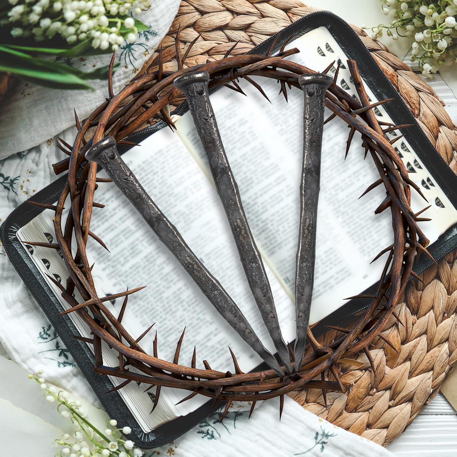 Skiennix Crown of Thorns - Christian Jesus Decor with Crucifixion Nails | 4 Pieces for Easter Celebrations