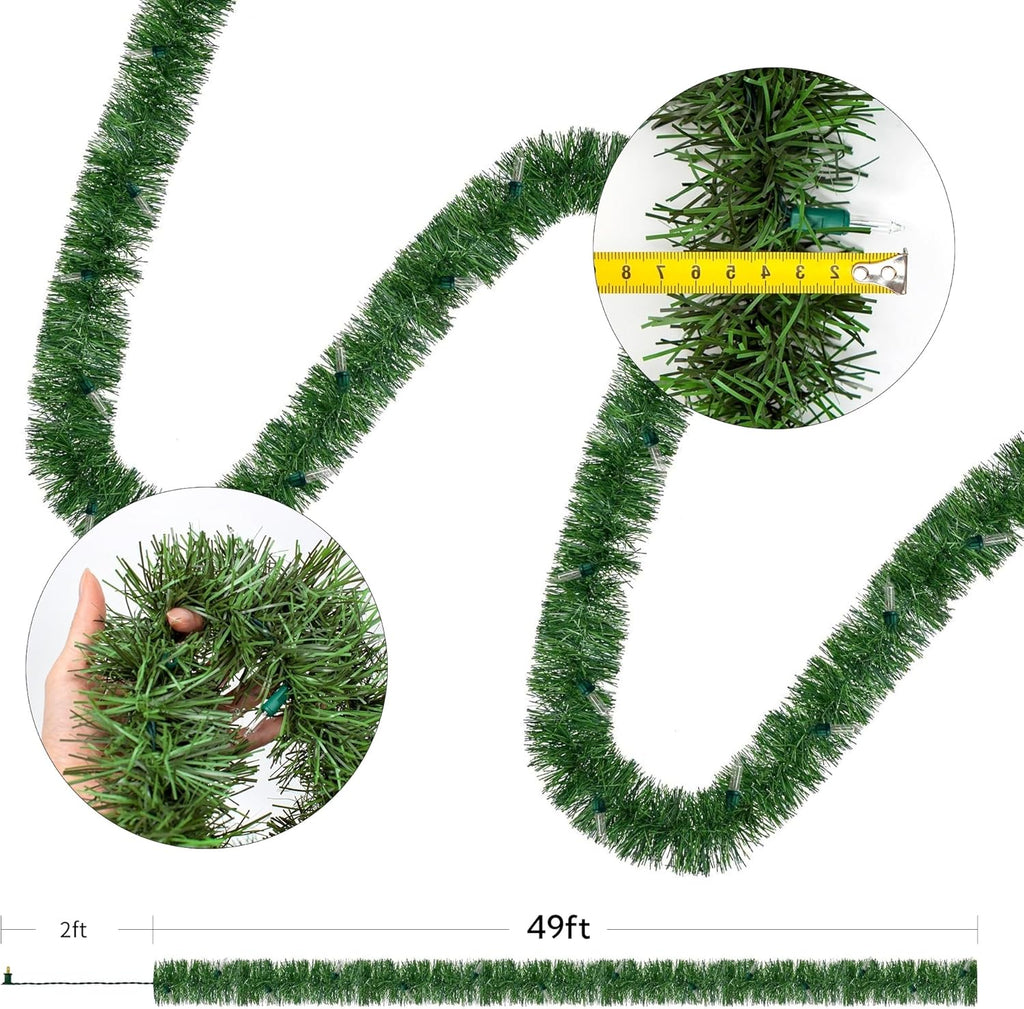 WATERGLIDE 49FT Lighted Christmas Green Garland - 100 Clear String Lights for Indoor/Outdoor Decor
