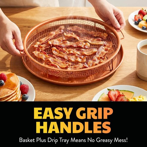 GOTHAM STEEL 2-Piece Copper Air Fryer Tray Set - Non-Stick Crisper Baskets for Pizza & Baking