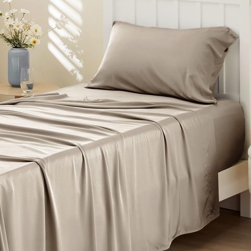 Bedsure Cooling Sheets - Twin XL Bamboo Rayon | Breathable & Soft Hotel Luxury Bedding in Simply Taupe