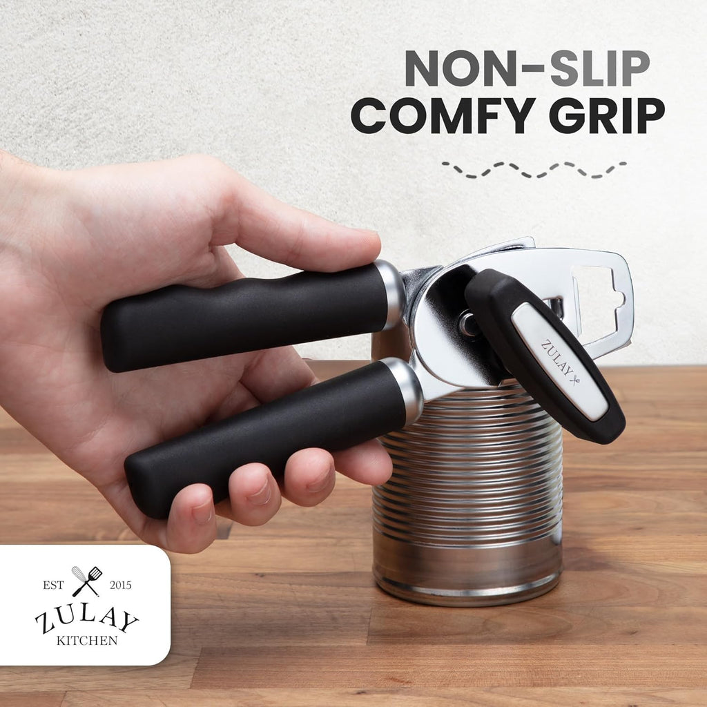 Zulay Kitchen COMFY™ Can Opener - Rust-Proof Stainless Steel with Soft Grip Handles | Black
