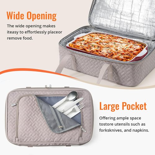 Insulated Casserole Carrier - Portable Hot/Cold Food Holder for Parties & Travel | Fits 9" x 13" Dish (Grey)