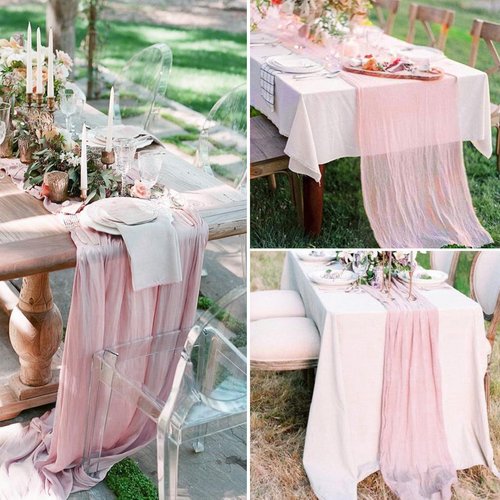 RestfulGlow 6 Pack Pink Cheesecloth Table Runner 10FT Boho Gauze Fabric Cheese Cloth Table Runner 35 x 120 Inch Rustic Sheer Fabric for Wedding Decor Baby Shower Party Holiday Decoration(Pink)