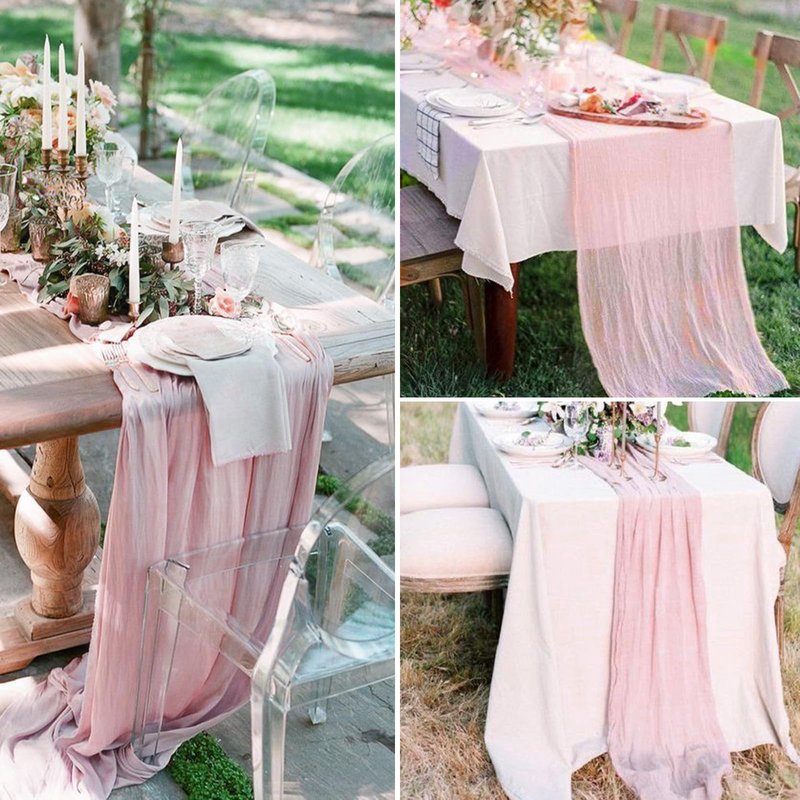 RestfulGlow 6 Pack Pink Cheesecloth Table Runner 10FT Boho Gauze Fabric Cheese Cloth Table Runner 35 x 120 Inch Rustic Sheer Fabric for Easter Spring Wedding Decor Baby Shower Party Holiday