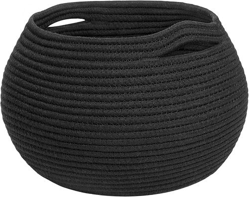 Goodpick Small Rope Storage Basket - Black Round Baskets for Socks, Dog Toys & Towels | 10 x 8.3 Inches