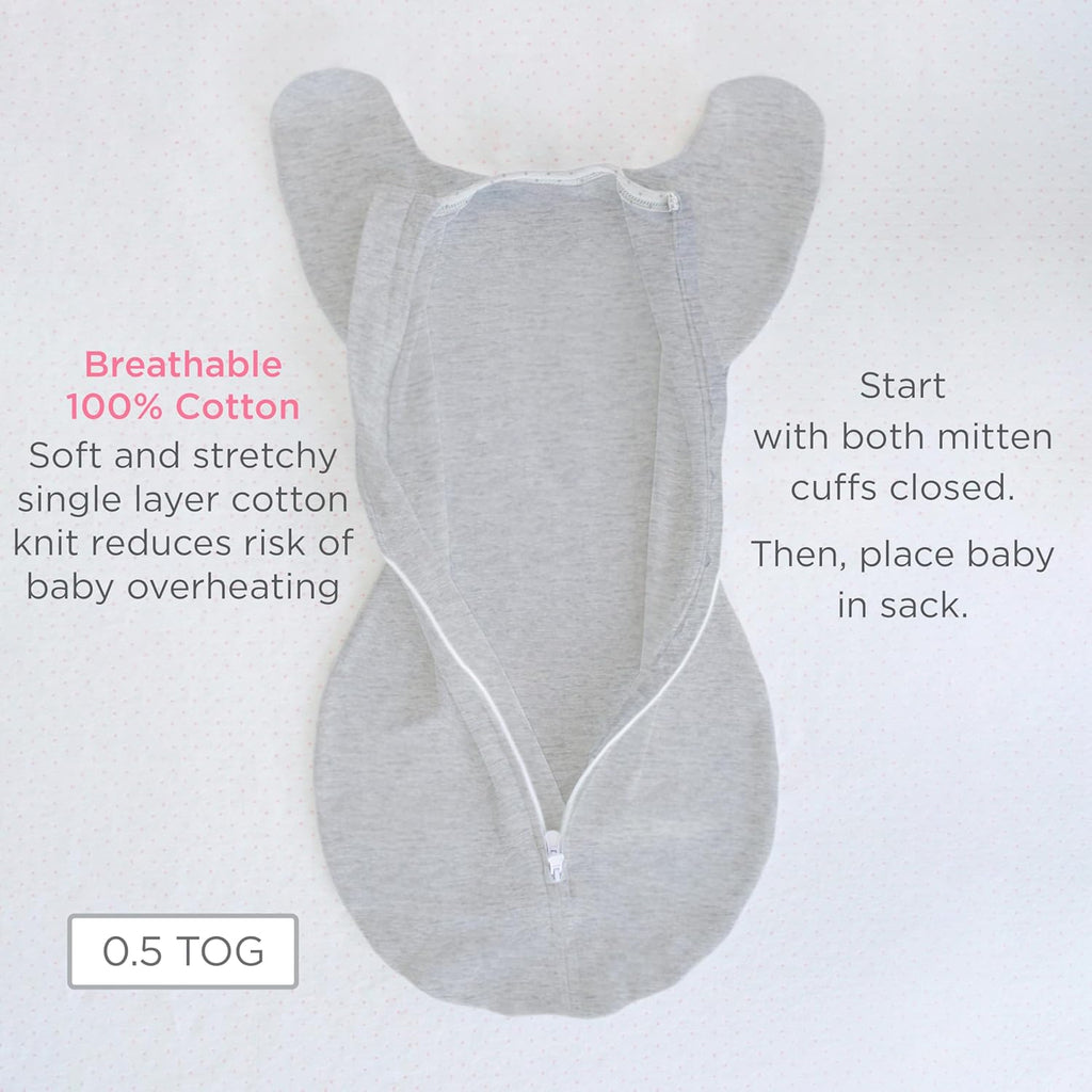 SwaddleDesigns Transitional Swaddle Sack - Arms Up Half-Length Sleeves & Mitten Cuffs | Medium 3-6 Months, Heathered Denim