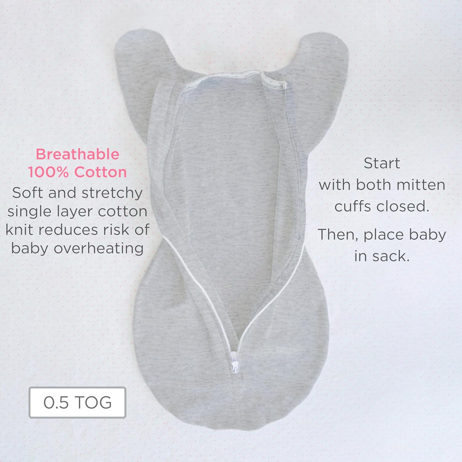 SwaddleDesigns Transitional Swaddle Sack - Arms Up Half-Length Sleeves & Mitten Cuffs | Medium 3-6 Months, Heathered Denim