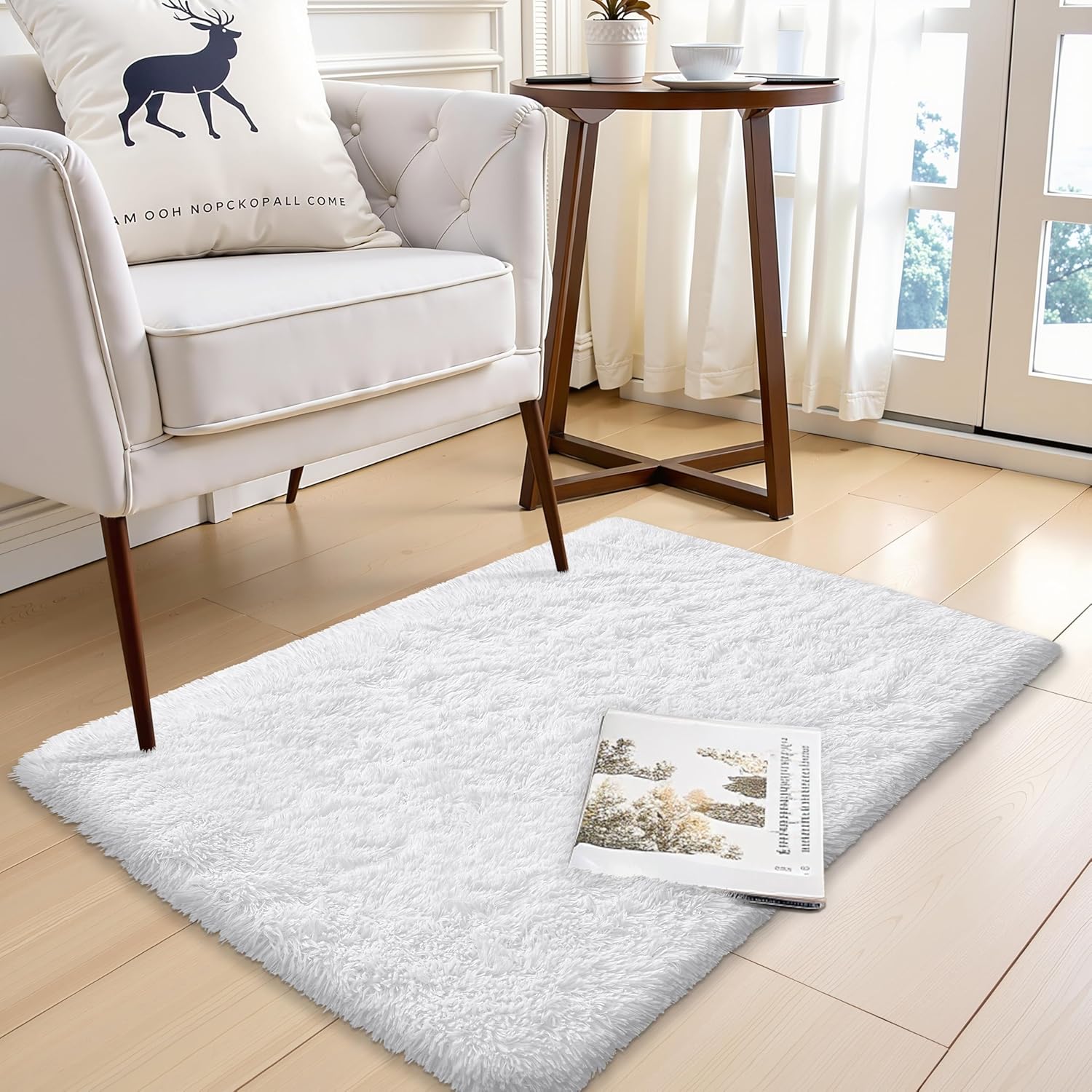 OLANLY Small Bedside Rug - Soft Fluffy Shaggy Entryway Carpet for Bedroom & Nursery | White 2x3 ft