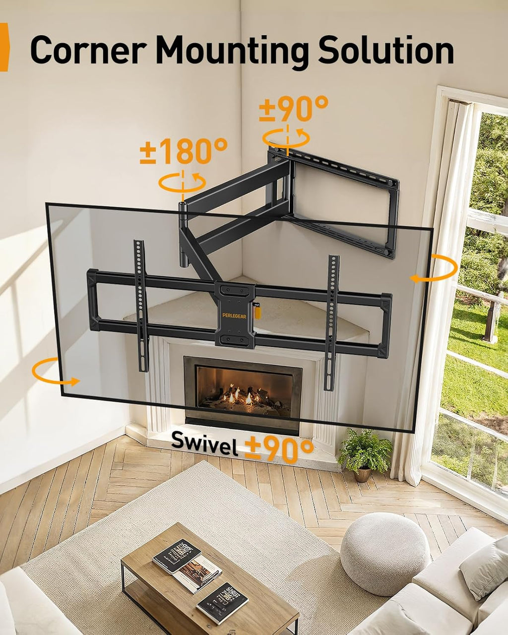 Perlegear Long Arm Full Motion TV Wall Mount - Fits 42–97 Inch TVs Up to 150 lbs | Full Swivel, Tilt & Extension
