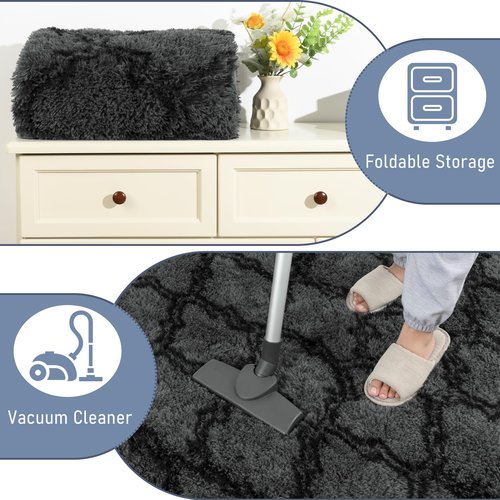 LOCHAS Luxury Shag Area Rug 8 x10 Feet Geometric Plush Fluffy Rugs, Extra Soft Carpet Runner Rugs for Bedroom Living Room Dorm Kids, High Pile Shaggy Floor Rug Decor, Dark Grey/Black