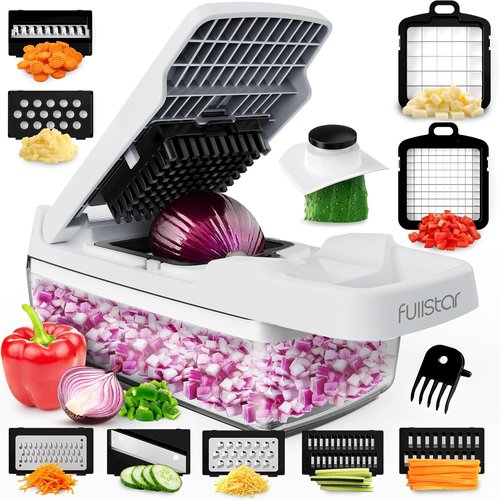 Fullstar Vegetable Chopper & Mandoline Slicer - 9-in-1 Kitchen Food Chopper with Container & Grater (White)