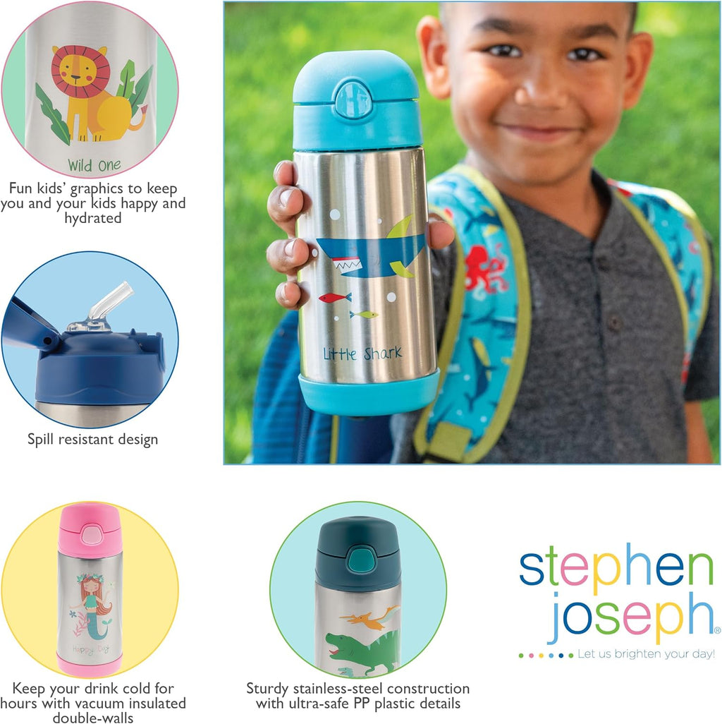 Stephen Joseph Insulated Water Bottle - Double Wall Stainless Steel, BPA-Free, 11.8 Ounces, Bee Design