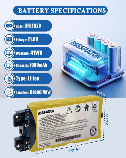 bossfulton XFBT620 Battery Replacement for Shark IX140 IX141 IX142 IZ140 IZ140C IZ141C IZ142 UZ145 Cordless Vacuum Cleaners Rocket Pet Stick Rocket Pro for Shark Battery 1900mAh 41Wh 21.6V