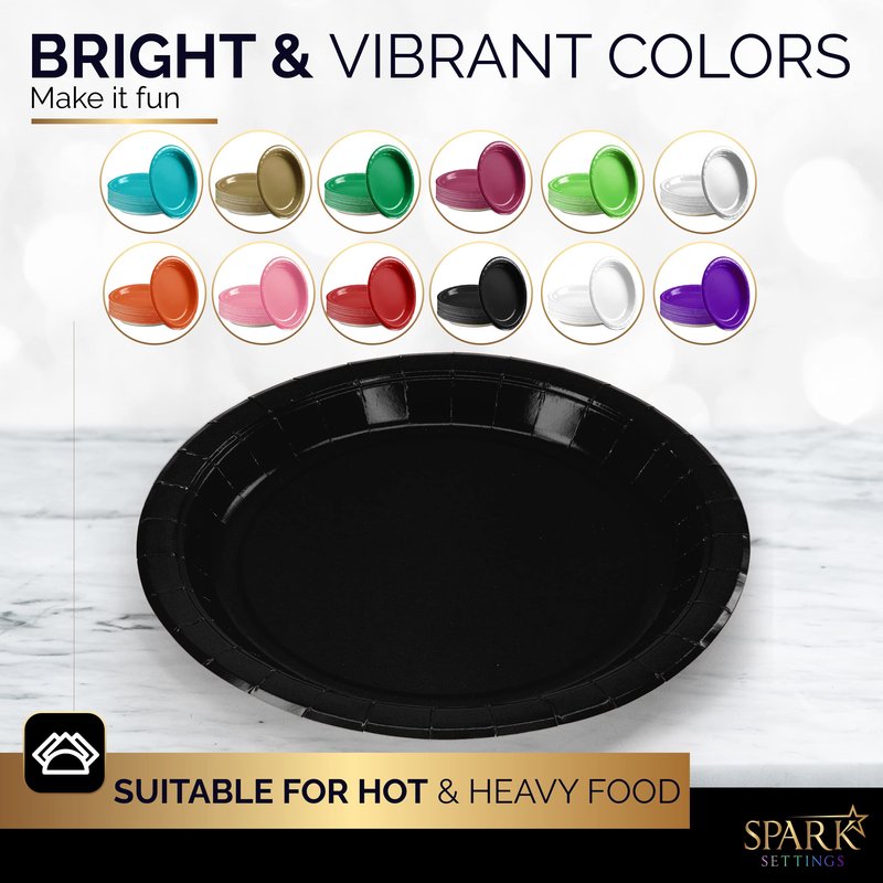 Amcrate Paper Dinner Plates Black, 8 1/2 Inches Paper Plates Disposable, Strong and Sturdy Disposable Plates for Party, Dinner, Holiday, Picnic, or Travel Party Plates, Pack of 50