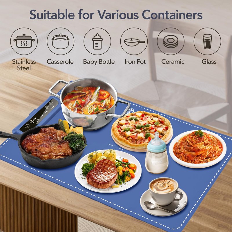 2-Pack Food Warming Mats for Countertop, Electric Roll-Up Silicone Heating Pads, 3 Temps, Timer & Child Lock, Foldable Warming Tray for Buffet, Kitchen, Travel & Gifts