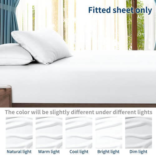 2 Pack Bamboo Viscose Cooling Fitted Sheet Queen Size Only, 400 Thread Count, 16" Deep Pocket Cooling Bottom Sheets for Hot Sleeper, Silky Soft Breathable (Queen, White