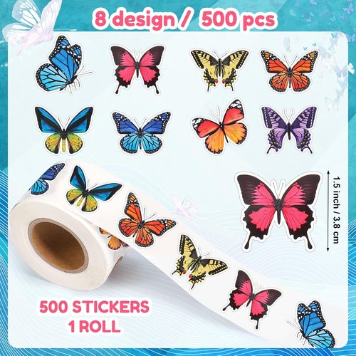 Feifeiya Butterfly Stickers - 500 Pcs Colorful Self-Adhesive Decals for Gifts & Scrapbooking | 1.5 Inch