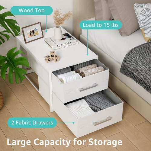 BOLUO Stackable Storage Drawers - Narrow Closet Organizers | Modern White Fabric 2-Pack Dresser for Bedroom