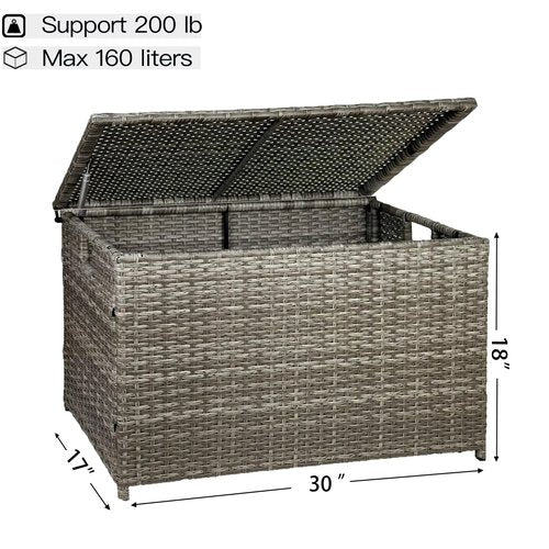 MOORLITER Wicker Storage Trunk, 30 x 17 x 18 inches, 160L, Handwoven Wicker Chest with Stay-Open Lid, Supports 200 lbs, Grey