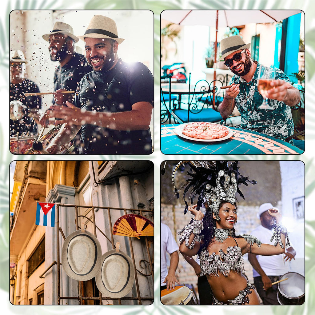 Skicuff 16 Pack Cuban Hats Bulk Havana Night Birthday Party Banner Wedding Celebration Accessories Decor Havana Night Party Cuban Flags for Men Women(Beige)