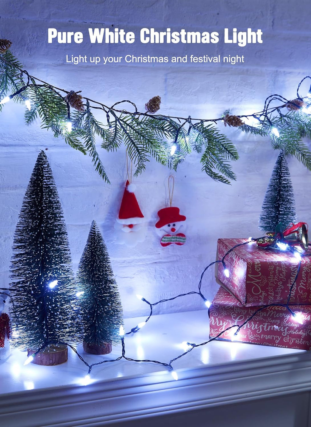 Skiennix Battery Operated Christmas String Lights - 8ft 20 LED Mini Lights with Timer | Pure White for Indoor & Outdoor Decor