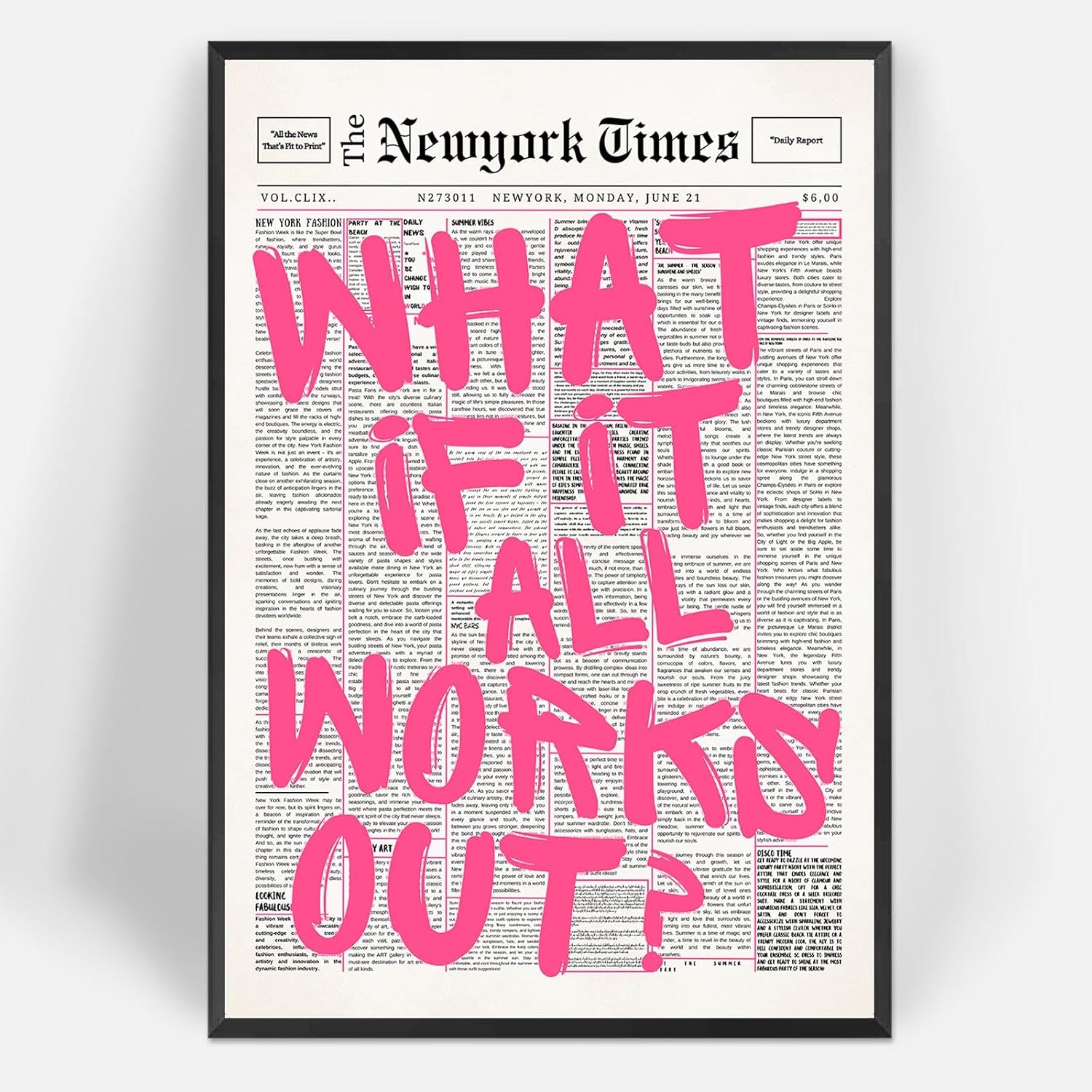 Skiennix Pink What If It All Works Out Wall Art - Black & White Canvas Poster | 16x24in Framed Inspirational Decor