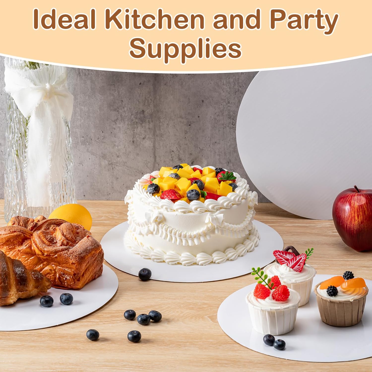 6 Pcs White Cake Boards by [Brand Name] - 10 Inch Round, Waterproof & Oil-Proof for Weddings, Birthdays, Desserts