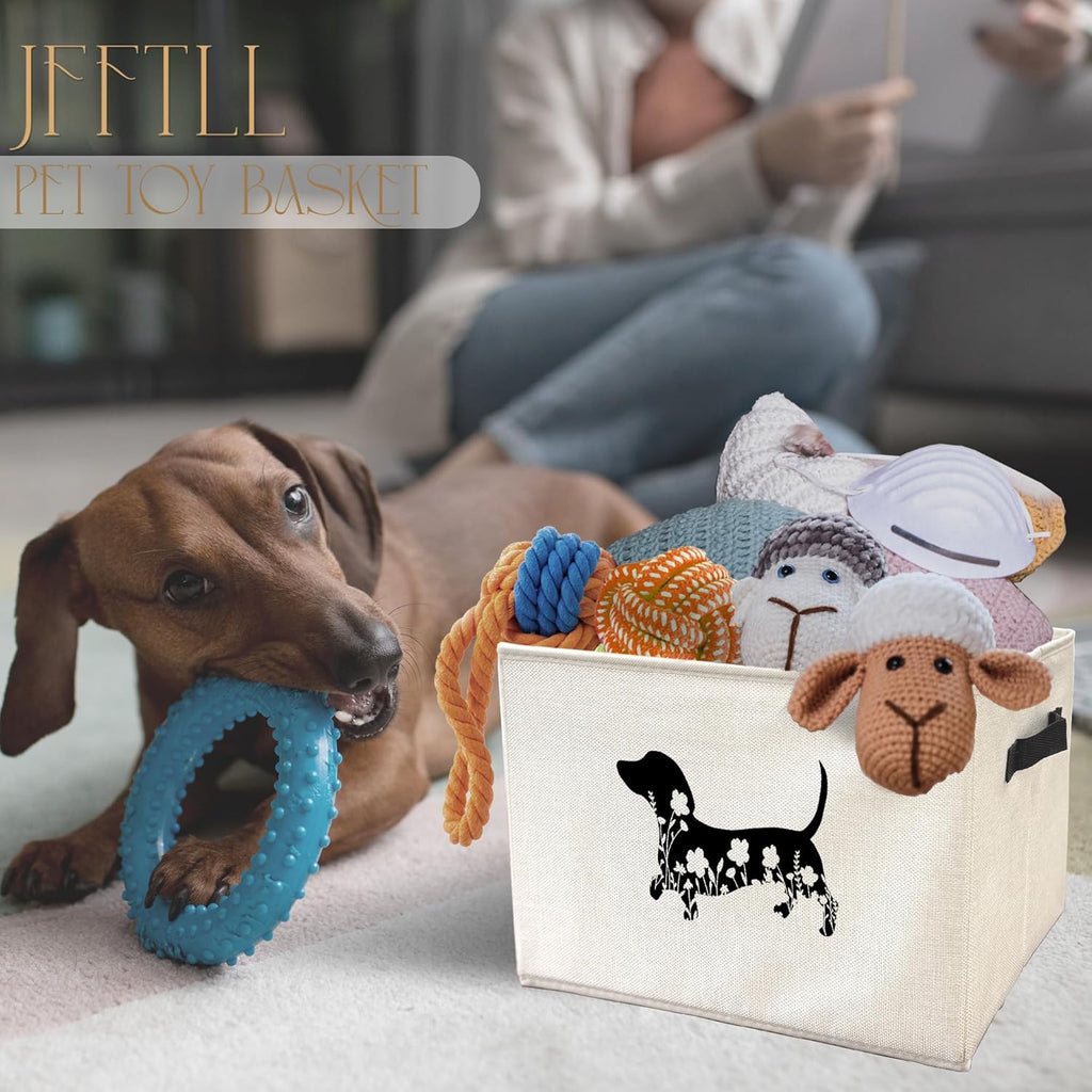 Skiennix Dachshund Dog Toy Basket - Collapsible Floral Storage Bin for Pet Supplies | Home Decor Gift