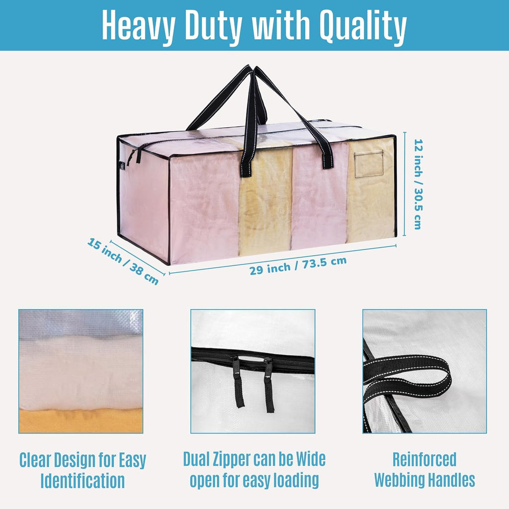 VENO Heavy Duty Moving Bags - Clear Storage Bins with Lids for Clothes, Blankets & More | 2 Pack