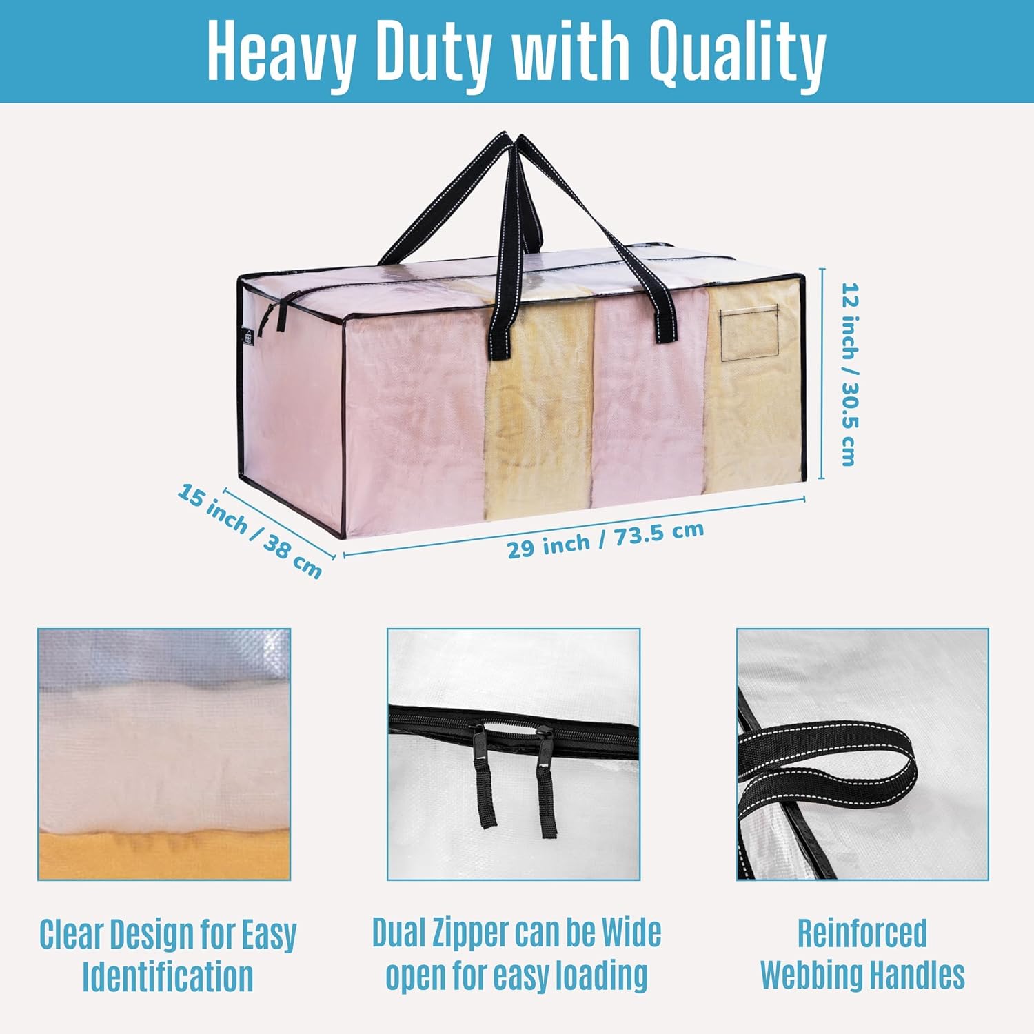 VENO Heavy Duty Moving Bags - Clear Storage Bins with Lids for Clothes, Blankets & More | 2 Pack