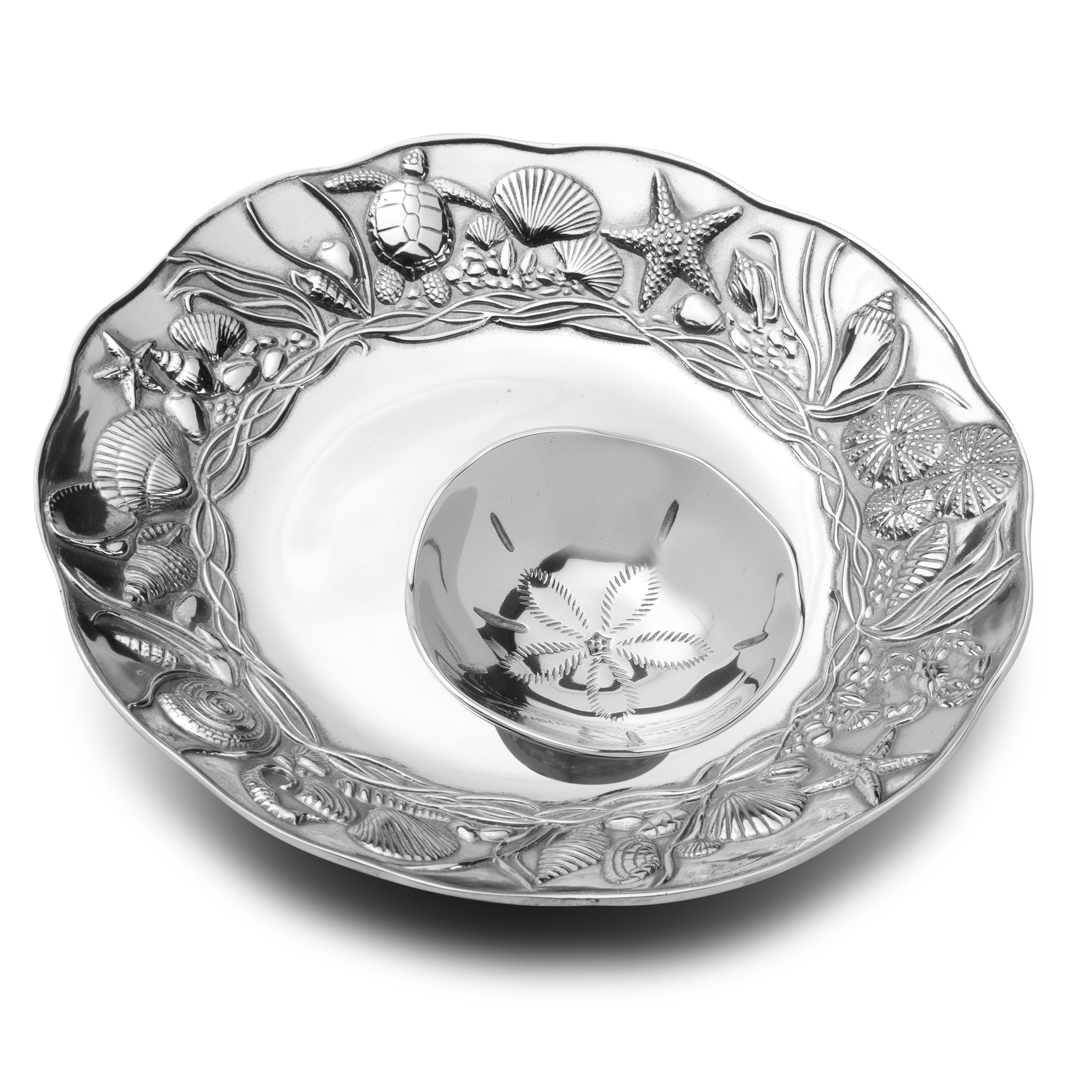Wilton Armetale Coastal 2-Piece Chip And Dip Serving Set, 13.75-Inch, Large, Silver