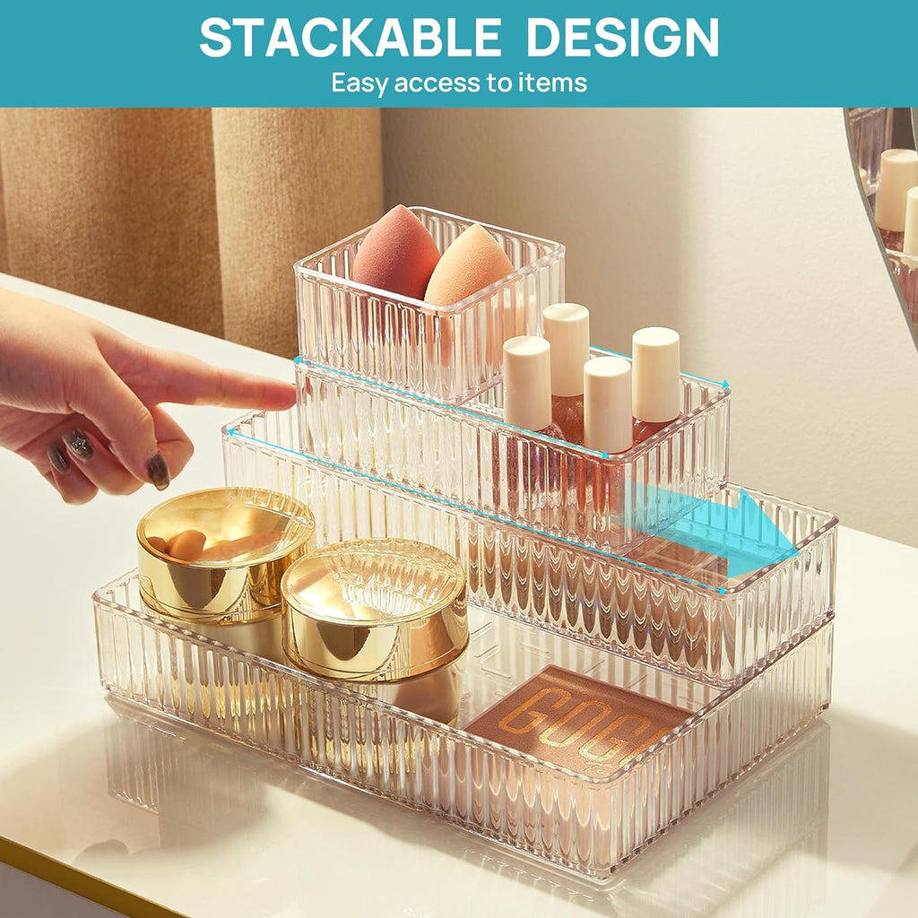 Vtopmart 7-Piece Clear Drawer Organizers - Stackable Acrylic Makeup & Vanity Storage Bins | Versatile for Bathroom, Office, Kitchen