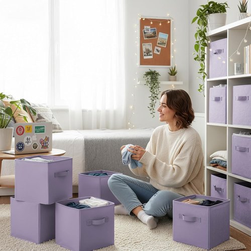 Granny Says Cube Storage Bins - 11-Inch Fabric Organizers | Lavender Purple, 8-Pack for Shelves & Closet