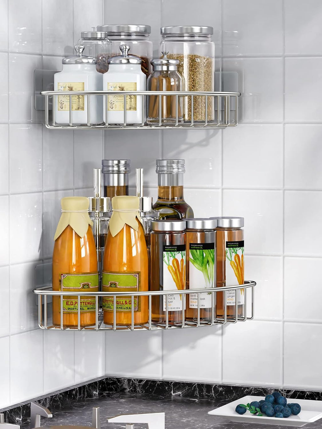 SMARTAKE Corner Shower Caddy - Wall Mounted SUS304 Stainless Steel Shelf | 2-Pack Storage Organizer (Silver)