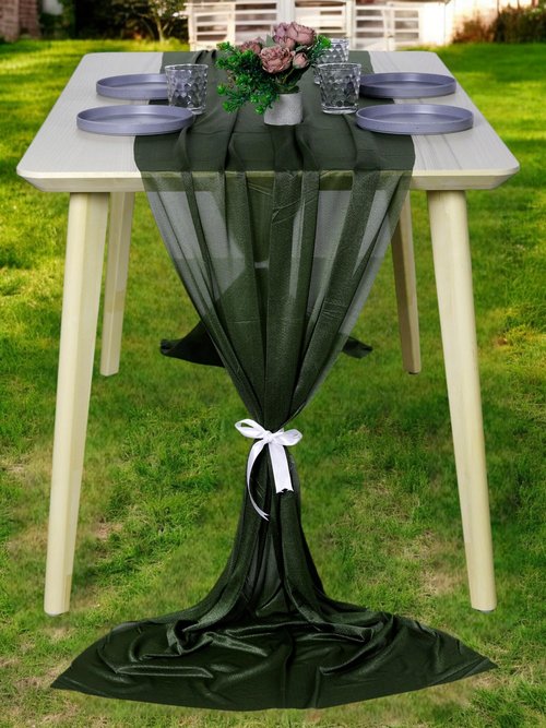 MDS 1 Pack 14ft Chiffon Table Runner 29 x170 Inches Sheer Wedding Runner Romantic Rustic Table Runner for Wedding Decorations, Birthday Parties, Bridal Shower Party Arch Decor - Olive Green