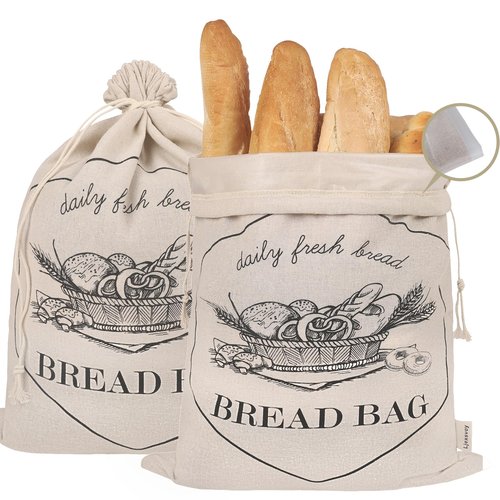 Bread bags for homemade bread with TPU lining, Ljexsvoy sourdough breads bag, and linen bread bag, 2 (13.5 x17.5inch), reusable breads bags,good helper for storing fresh