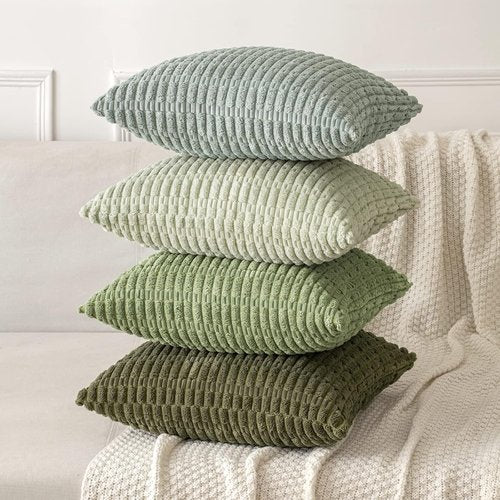 MIULEE Decorative Throw Pillow Covers - Soft Boho Striped Corduroy | 20x20 Inch Olive Green, Set of 2