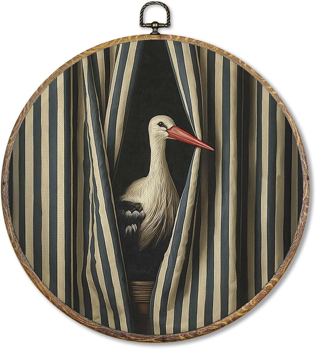 Sufamb Retro Heron Bird Wall Art - Elegant Framed Canvas Decor for Bedroom & Living Room | 10x10 Inches