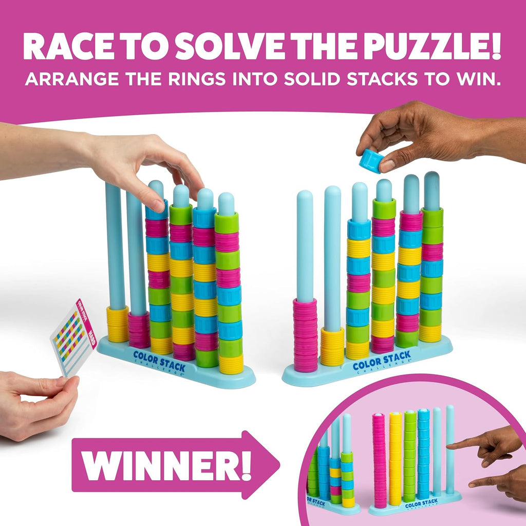 Relatable Color Stack Challenge - Fast-Paced Color Matching Puzzle Game for Family Fun | Includes 2 Stack Racks, 50 Challenge Cards, 80 Rings