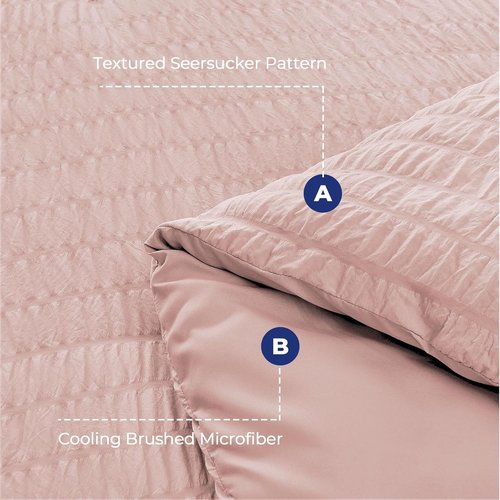 HYMOKEGE King Size Comforter Set - Luxury Rose Gold Seersucker 7-Piece Bedding Set | All-Season Comfort